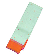 Turquoise Handloom Korvai Kanchipuram Silk Saree With Stripes & Meena Buttas-KA12965