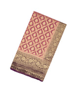 Light Peach Woven Banaras Khadi Georgette Saree With Floral Jaal Motifs-BE1238