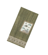 Green Printed Art Linen Saree With Zari Checks-BL6071