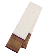 White Handloom Korvai Kanchipuram Silk Saree With Zari Buttas-KA16339