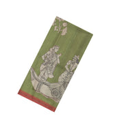 Cardamom Green Printed Synthetic Tussar Silk Saree With Contrast Border-SY0097