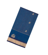 Navy Blue Handloom Silk Cotton Saree With Stripes & Buttas-SC4232