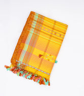 Yellow Handloom Bhujodi Cotton Saree With Checks