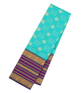Turquoise Handloom Korvai Kanchipuram Silk Saree With Checks Buttas-KA15720