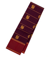 Maroon Handloom Kanchipuram Silk Saree With Stripes & Buttas-KA14013
