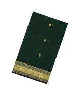 Bottle Green Handloom Silk Cotton Saree With Gandaberunda Buttas-SC4010
