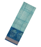 Blue Printed Chanderi Cotton Saree With Zari Border-CC1471