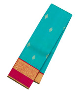 Turquoise Handloom Korvai Kanchipuram Silk Saree With Floral Buttas-KA14824