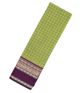 Light Green Handloom Korvai Kanchi Cotton Saree With Checks-KC1588