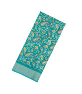 Turquoise Printed Synthetic Dola Silk Saree With Zari Border-BL5721