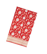 Red Handloom Banarasi Silk Saree With Floral Motifs-BE1437
