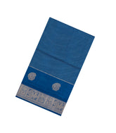 Blue Handloom Silk Cotton Saree With Checks & Buttas-SC4236