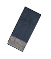 Dark Grey Woven Tussar Silk Saree With Meena Floral Border-TU2969