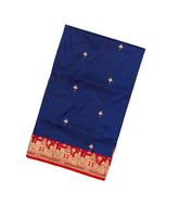 Navy Blue Handloom Banarasi Silk Saree With Buttas & Contrast Border-BE1464