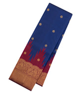 Dark Blue Handloom Korvai Kanchipuram Silk Saree With Zari Buttas-KA15374
