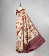 Cream Woven Synthetic Dola Silk Saree With Woven & Printed Motifs-BL4680