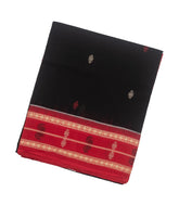 Black Handloom Orissa Cotton Saree With Contrast Pink Border