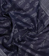 Dark Indigo Handloom Japanese Indigo Natural Dyed Silk Saree With Kimono Motifs-KA16387