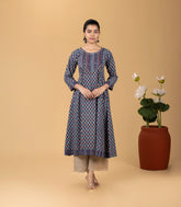 Indigo Blue & Red Printed Kurta-KR0843