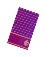 Purple Handloom Silk Cotton Saree With Veldhari Stripes-SC4358
