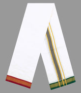 White Handloom Korvai Pure Silk 9 Yards Dhoti With 5 Yards Angavasthram-CD1552