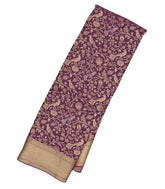 Dark Purple Mysore Crepe Silk Saree With Peacock Floral Motifs-MS3108