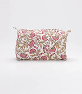 Off White Cotton Bagru Printed Toiletry Bag With Zipper-ACS1083