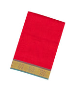Red Handloom 9 Yards Silk Cotton Saree With Contrast Pallu-SC3741