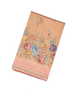 Peach Woven Organza Saree With Embroidered & Printed Floral Motifs