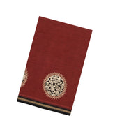 Crimson Woven Chirala Cotton Saree With Printed Floral Motifs-CR1355