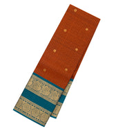 Rust Kanchipuram Silk Saree With Zari Checks & Buttas-KA14195