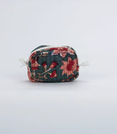 Dark Grey Cotton Bagru Printed Coin Pouch With Zipper-ACS1074