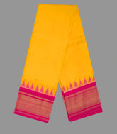 Yellow Handloom Korvai Swami Silk Vasthiram With Pink Thazampoo Rekku Border 24 x 12