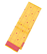 Yellow Handloom Kanchipuram Silk Saree With Silk Checks & Buttas-KA13156