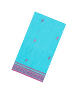 Turquoise Handloom Bengal Cotton Saree With Floral Buttas-BG1683