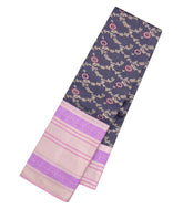 Black Handloom Korvai Kanchipuram Silk Saree With Floral Zari Motifs-KA16139