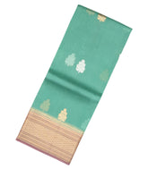 Aquamarine Handloom Banarasi Organza Silk Saree With Floral Buttas-BE1673