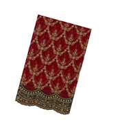 Red Woven Net Saree With Embroidered Floral Motifs & Contrast Border-EN1867