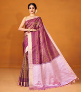 Magenta Handloom Kanchipuram Silk Saree With Floral Motifs-KA12602