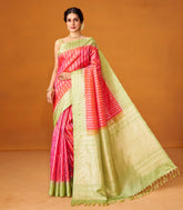 Dark Peach Handloom Soft Silk Saree With Floral Stripes-SO4047