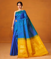 Blue Handloom Kanchipuram Silk Saree With Checks & Contrast Pallu-KA12612