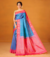 Blue Handloom Soft Silk Saree With Floral Jaal Motifs-SO4051