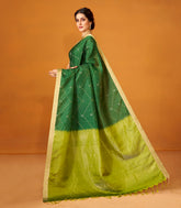 Bottle Green Handloom Soft Silk Saree With Stripes & Floral Motifs-SO3988