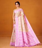 Multi Colour Handloom Korvai Kanchipuram Silk Saree With Checks-KA12601