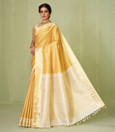Mustard Handloom Korvai Kanchipuram Silk Saree With Checks-KA12614