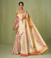 Gold Handloom Kanchipuram Silk Saree With Triangle Motifs