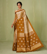 Taupe Handloom Soft Silk Saree With Stripes & Contrast Border-SO4021