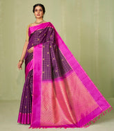 Magenta Handloom Kanchipuram Silk Saree With Checks & Buttas-KA12600