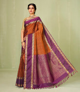 Rust Handloom Soft Silk Saree With Buttas & Contrast Border-SO4039