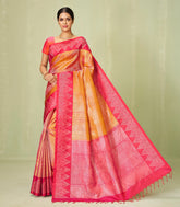 Orange Handloom Soft Silk Saree With Stripes & Contrast Border-SO4045